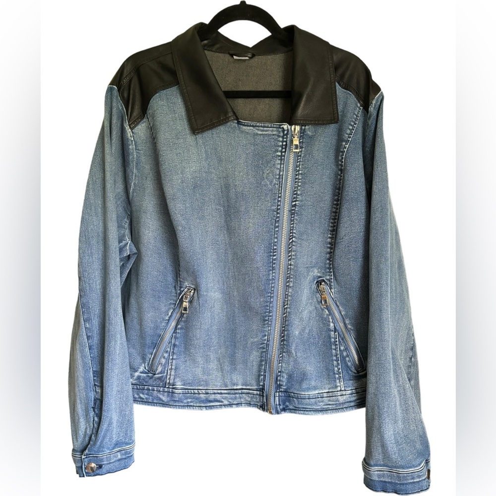 Venus Moto Blue Denim Zip Up Jacket Faux Leather Women’s Plus Size Size 3X